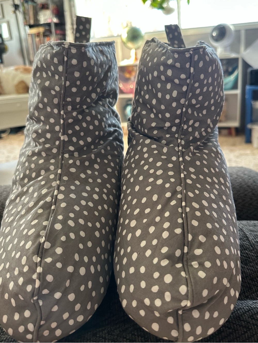 Cozy Gray Polka Dot Slipper Boots